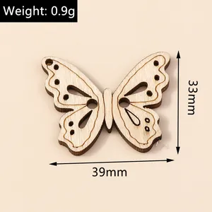 Detalle de botón de madera con forma de mariposa de 39mm x 33mm para manualidades DIY