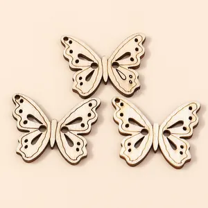 Pack de 10 botones de madera de mariposa hueca para manualidades y costura creativa