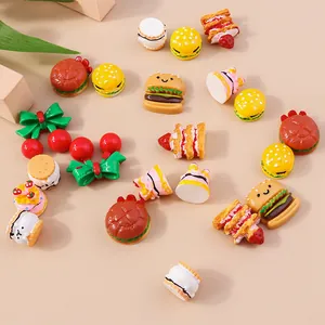 Assorted cute resin miniature food charms featuring cake, burger and cherry for DIY crafts