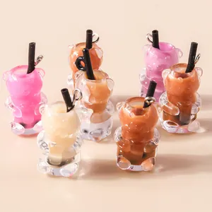 Bunte Bären-Bubble-Tea-Anhänger aus Harz mit Metallhaken für DIY-Schmuck und Schlüsselanhänger
