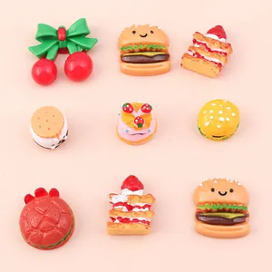 Set of 10 cute resin food charms like hamburger and cake for DIY hair clips and crafts