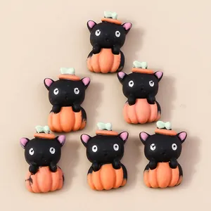 Figurines d'Halloween en résine chat dans citrouille pour bricolage et accessoires