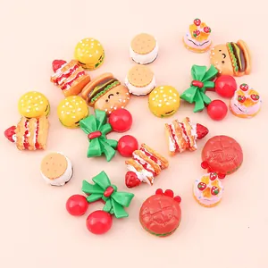 Mix of 10 miniature resin food charms including burgers and cakes for DIY crafts