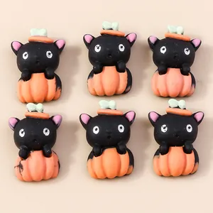 Lot de 6 figurines en résine Halloween chat noir dans citrouille pour bricolage DIY