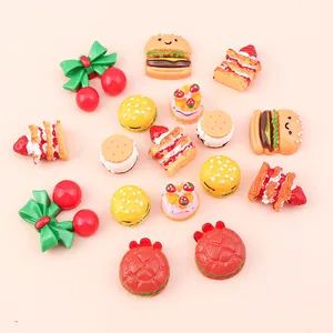 Pack of 10 mini resin food charms including cute burger and cake for DIY crafts