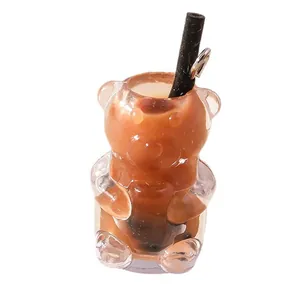 Niedliche Bären-Milchtee-Anhänger aus Harz mit Öse für DIY-Schmuck und Schlüsselanhänger