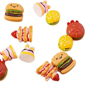 Set of 10 colorful resin miniature food charms featuring cute burger and strawberry cake