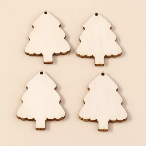 Set of 4 unfinished wooden Christmas tree ornaments with laser cut edges and hanging holes