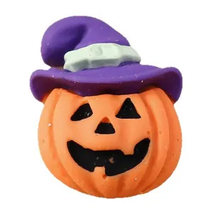 Cartoon pumpkin resin charms with purple wizard hats for DIY crafts and hair accessories