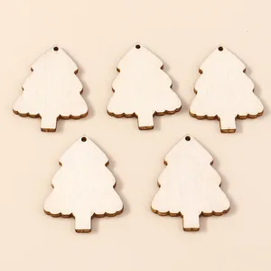 Pack of 5 blank wooden Christmas tree ornaments for DIY crafts and home holiday decor