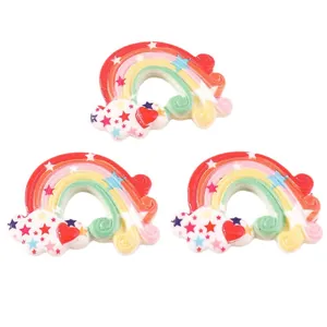 Colorful resin rainbow cloud charms with red heart and stars for DIY crafts and keychains