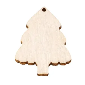 Set of 10 Christmas tree wooden ornaments with natural grain and pre-drilled hanging holes