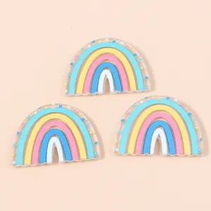 Set of colorful rainbow acrylic pendants for DIY jewelry making and keychains