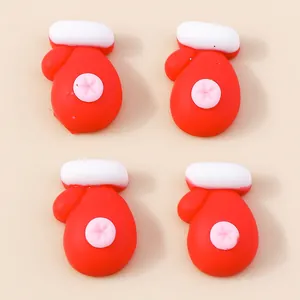 Set of four red Christmas glove resin charms for DIY hair clips and phone case decor