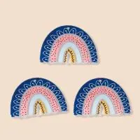 Detailed view of colorful acrylic rainbow pendants with wave patterns for DIY jewelry craft