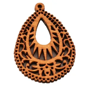 Waterdrop hollow wooden pendants with geometric laser-cut patterns for DIY jewelry