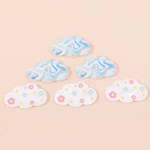 Hars Wolk Bloem Bedeltjes DIY Sieraden Maken Accessoires Voor Telefoonhoes Decoratie Wit Blauw Marmeren Patroon