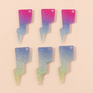Colgantes de rayo de resina con purpurina en degradado rosa azul y amarillo verde para DIY