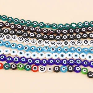 Flat round 10mm resin evil eye beads in multiple colors for DIY jewelry making