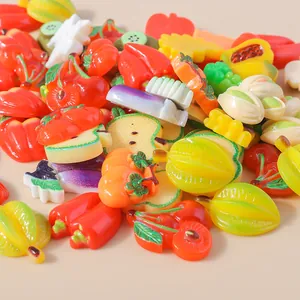 Mix of 15 colorful resin fruit and vegetable flatback charms for DIY phone case crafts