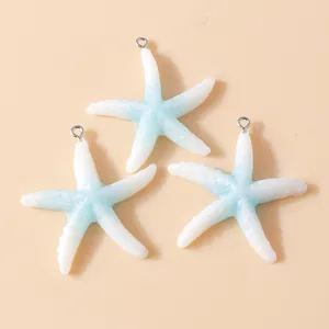 Blue and white gradient starfish resin pendants with silver metal rings for DIY jewelry