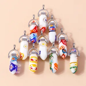 Lot de 10 pendentifs hexagonaux en verre millefiori coloré pour création de bijoux