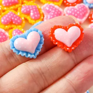 Polka dot heart resin charms for DIY craft phone cases and hair accessories