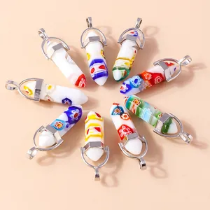 Lot de 9 pendentifs hexagonaux en verre millefiori pour création de bijoux