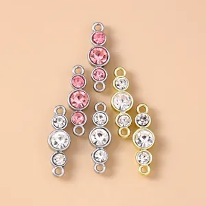 Three-stone cubic zirconia jewelry connector charms in gold and silver plating