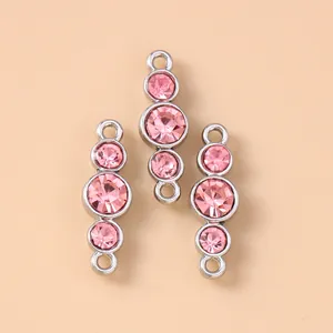 Silver metal link with pink crystals for DIY jewelry making necklaces and bracelets