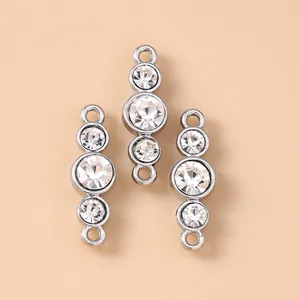 Three silver connector charms with clear cubic zirconia for DIY jewelry making
