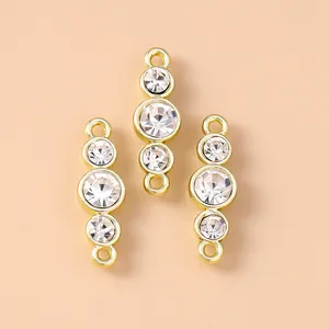 Three-stone gold rhinestone connector charms for DIY necklace and bracelet crafting