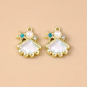 Goldene Muschelanhänger mit Seestern-Strasssteinen und Perlen für DIY-Schmuck