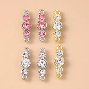 Alloy Rhinestone Round Double Loop Connector Charms For DIY Necklace Bracelet Jewelry Making Findings Minimalist Accessory