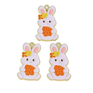 Three lavender bunny charms with gold trim for DIY bracelets and autumn festivals