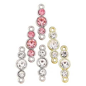 DIY jewelry connectors with three round gemstones in gold and silver finishes