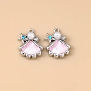 Rosa Emaille Muschelanhänger mit Perlen und Strasssteinen für DIY Ozean-Schmucksets
