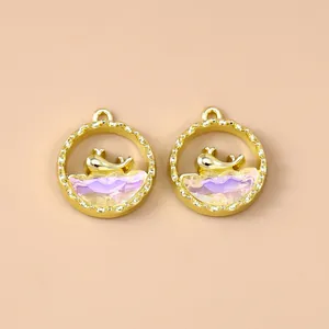 Gouden walvis hanger met sprankelend paars kristal voor DIY sieraden maken