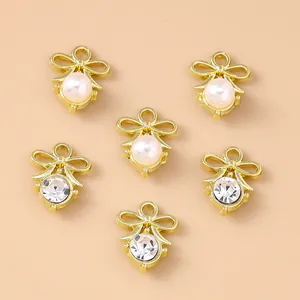 Bow charms with pearls and crystals for DIY earrings and necklace crafting