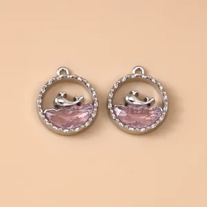 Mariene serie zilveren walvis hanger met roze kristal voor DIY-sieraden maken