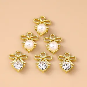 Golden bow jewelry pendants with pearls and rhinestones for DIY earring necklace making