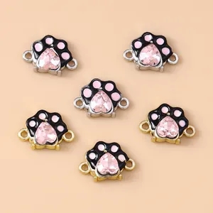 Amuletos de pata de perro con cristal de corazón rosa para joyería DIY y pulseras