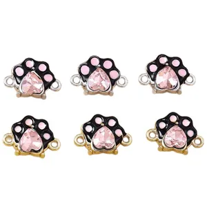 Abalorios de huella de perro con cristales de corazón rosa para pulseras y collares DIY