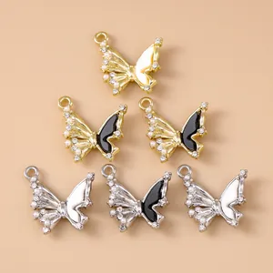 Butterfly Alloy Pendants With Rhinestone Pearl Enamel DIY Jewelry Making Charms For Necklace Bracelet Women Accessories