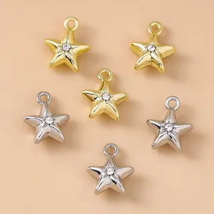 Golden and silver star pendants with tiny rhinestones for DIY earring necklace making