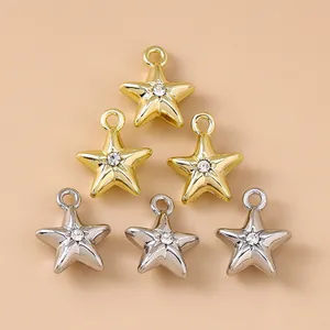 Set of 5 rhinestone star pendants in gold and silver finish for DIY jewelry making
