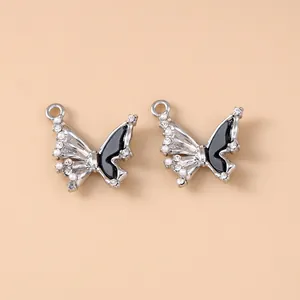 Silver butterfly pendants with black enamel and pearls for DIY jewelry making