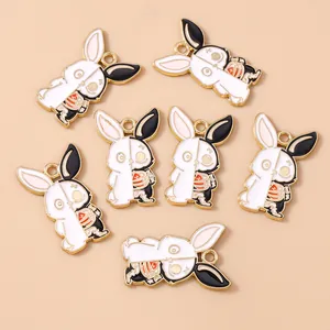 Gothic rabbit skull alloy pendants with enamel finish for DIY jewelry making