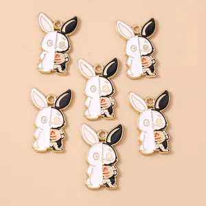 Gothic Halloween Skeleton Rabbit Zinc Alloy Enamel Drip Oil Pendants Half Anatomical Animal Charms For DIY Jewelry Making