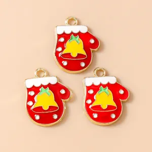Set de 3 colgantes de guantes navideños rojos con campana para creación de joyas DIY
